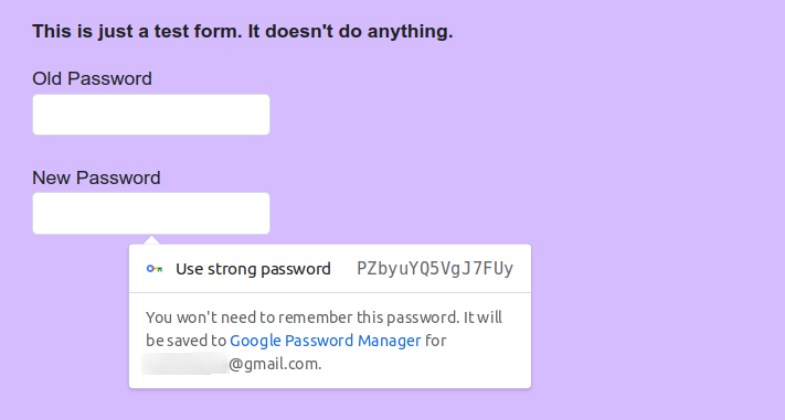 New password suggestions in password input